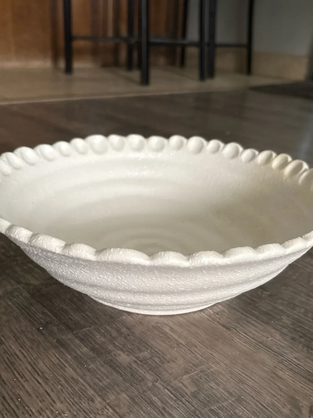 White Decorative Ceramic Serving Bowl - Scalloped Edge